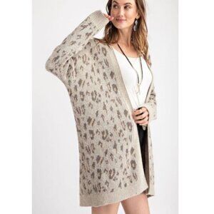 EASEL LOS ANGELES Leopard/Cheetah Print Open Front Long Sweater  Size Small